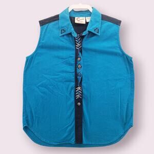 VTG Cayenne Rodeo Shirt Women’s M Teal Black Western Embroidered Button Down EUC